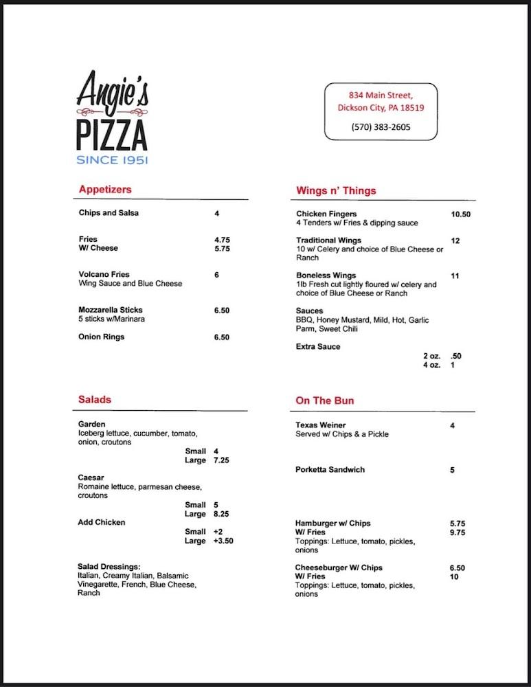 Angie's Pizza Menu image 2